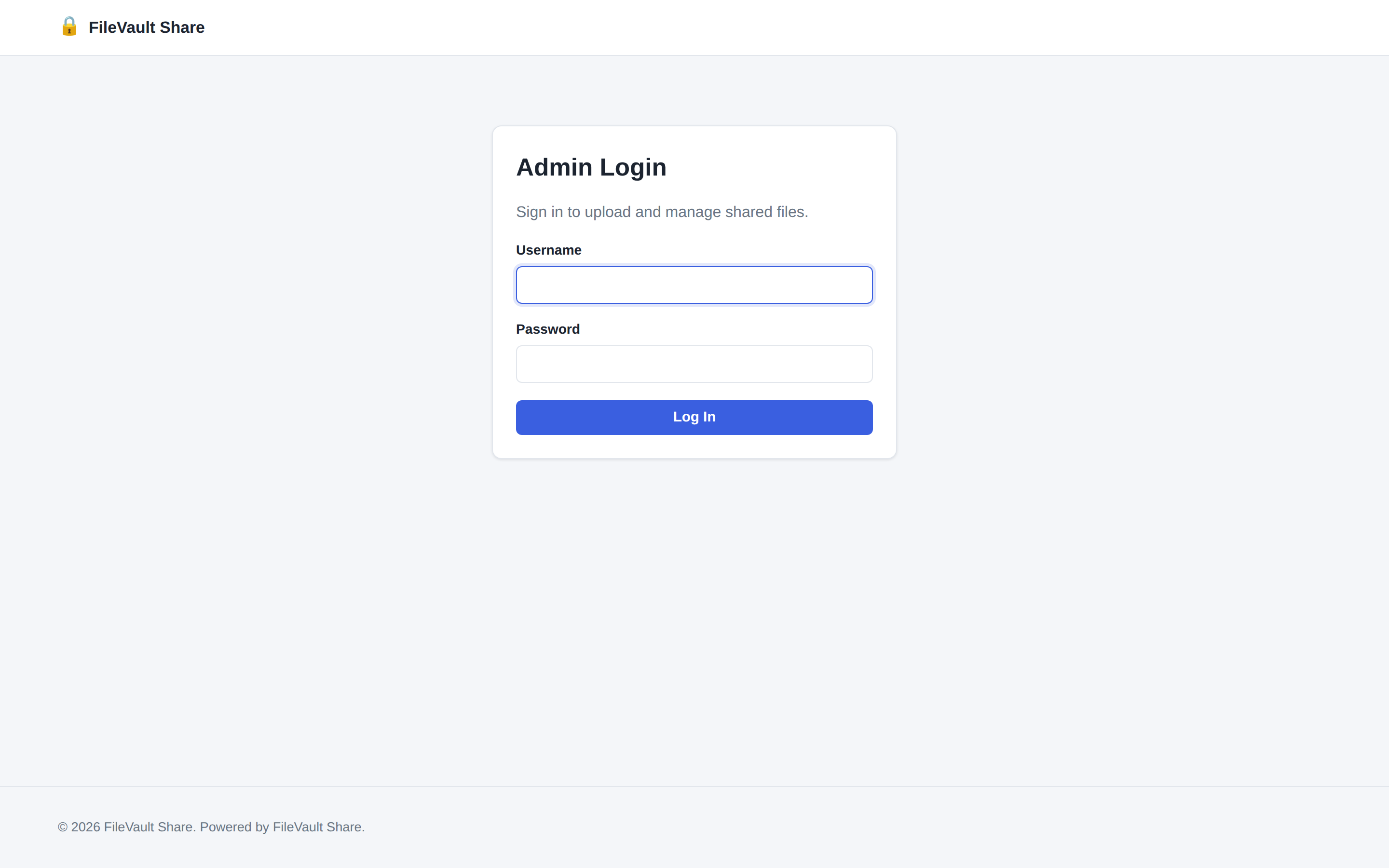 FileVault Share admin login screen