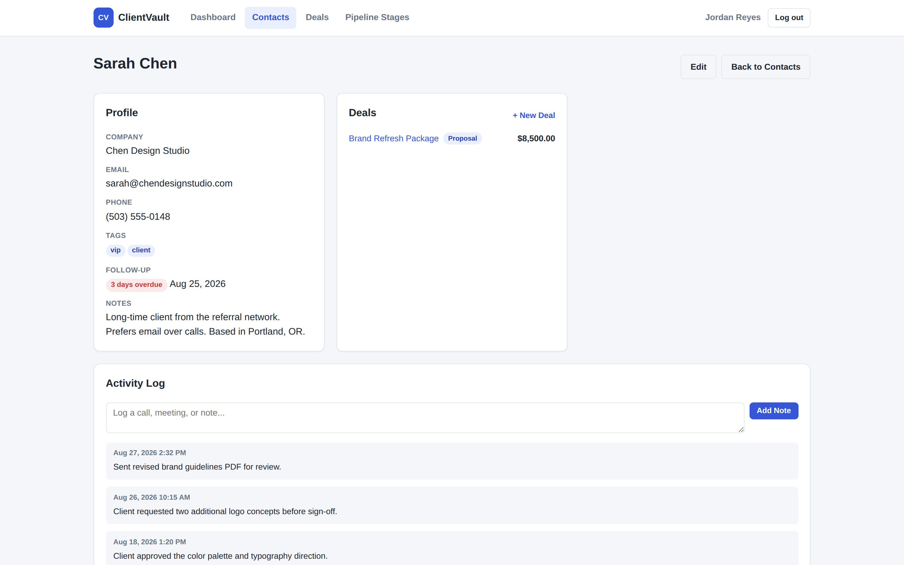 ClientVault contact detail view