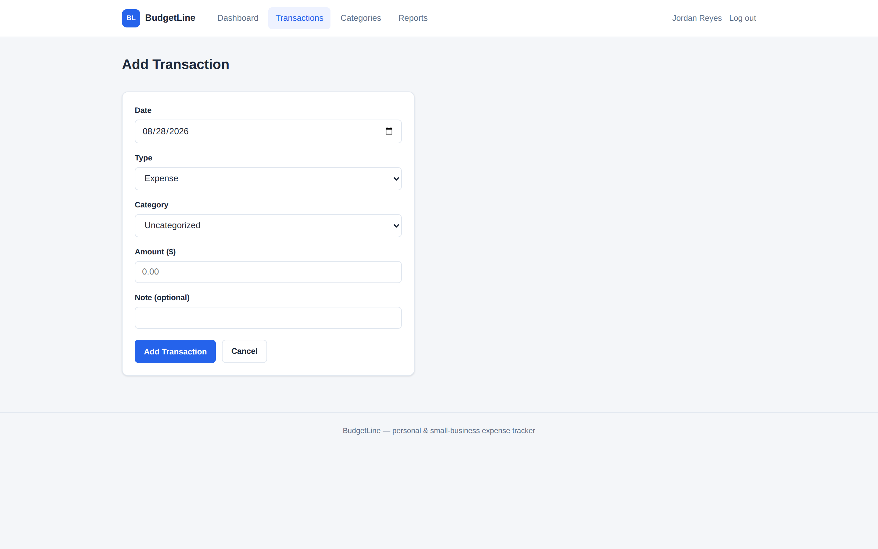 BudgetLine add transaction form