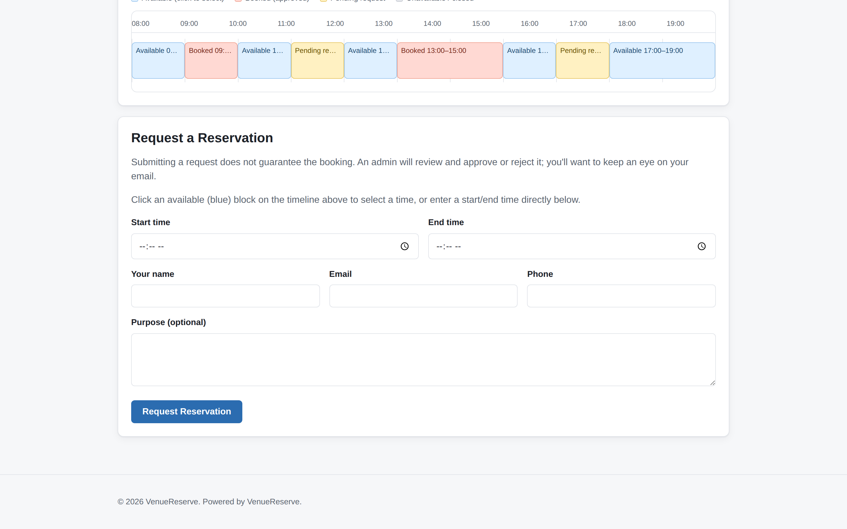 VenueReserve reservation form