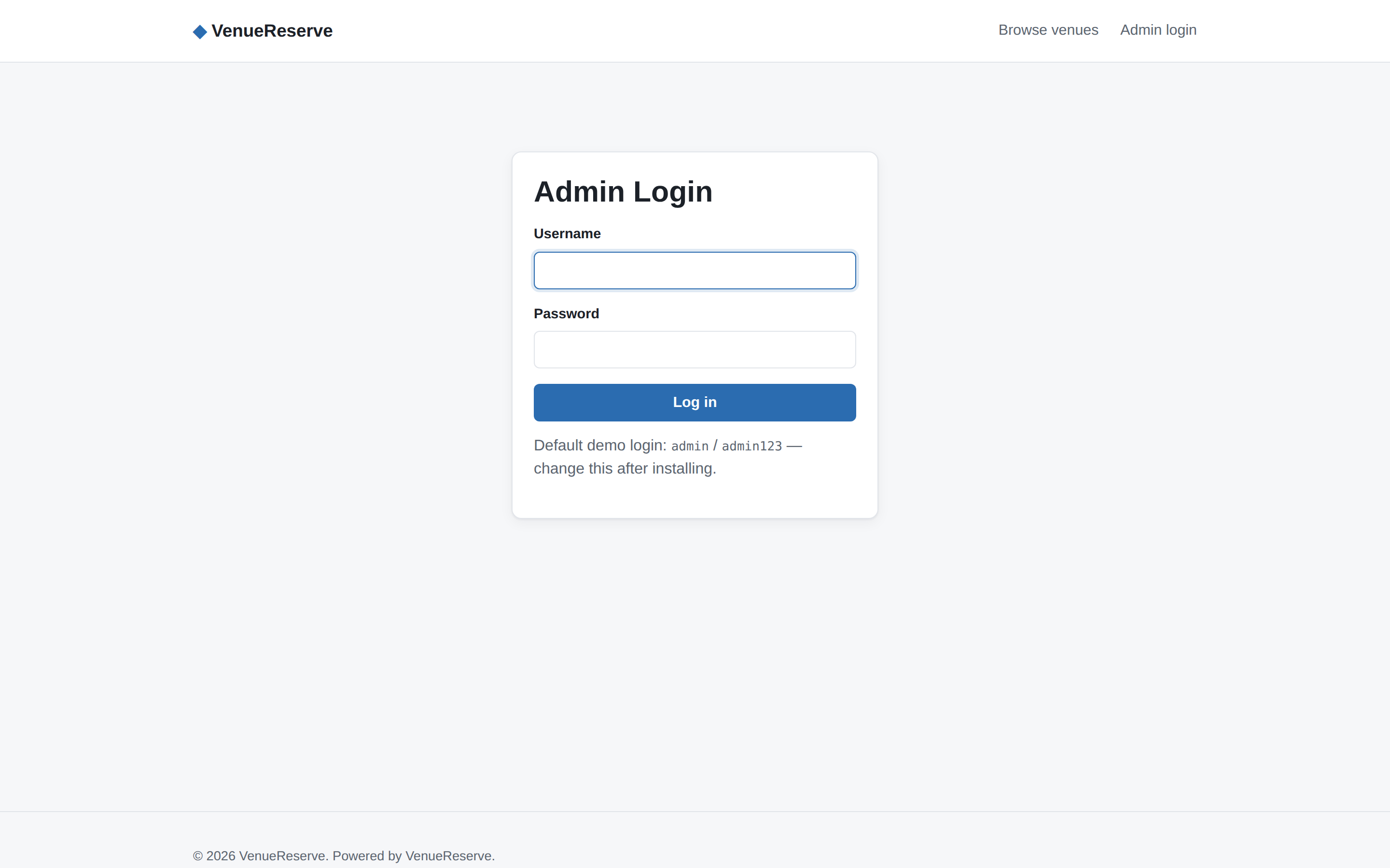 VenueReserve admin login