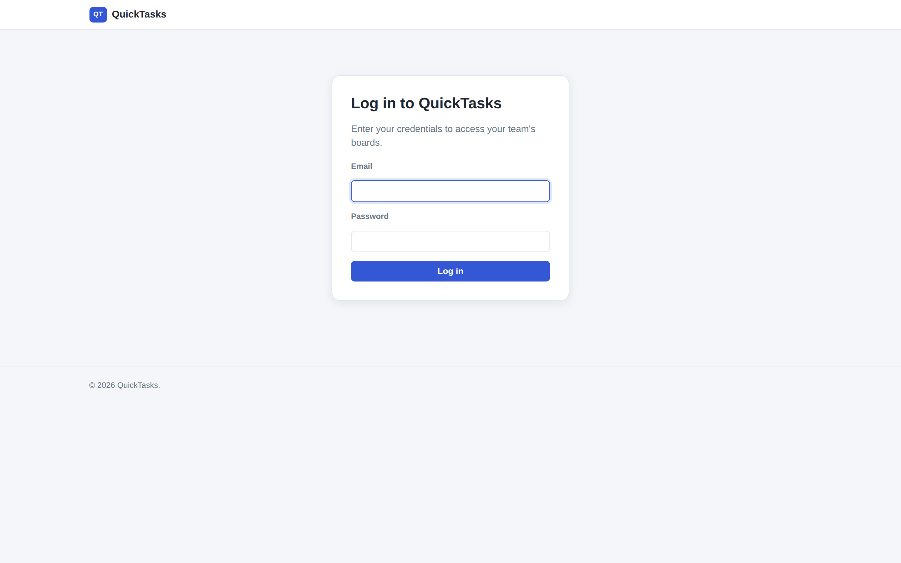 QuickTasks login screen