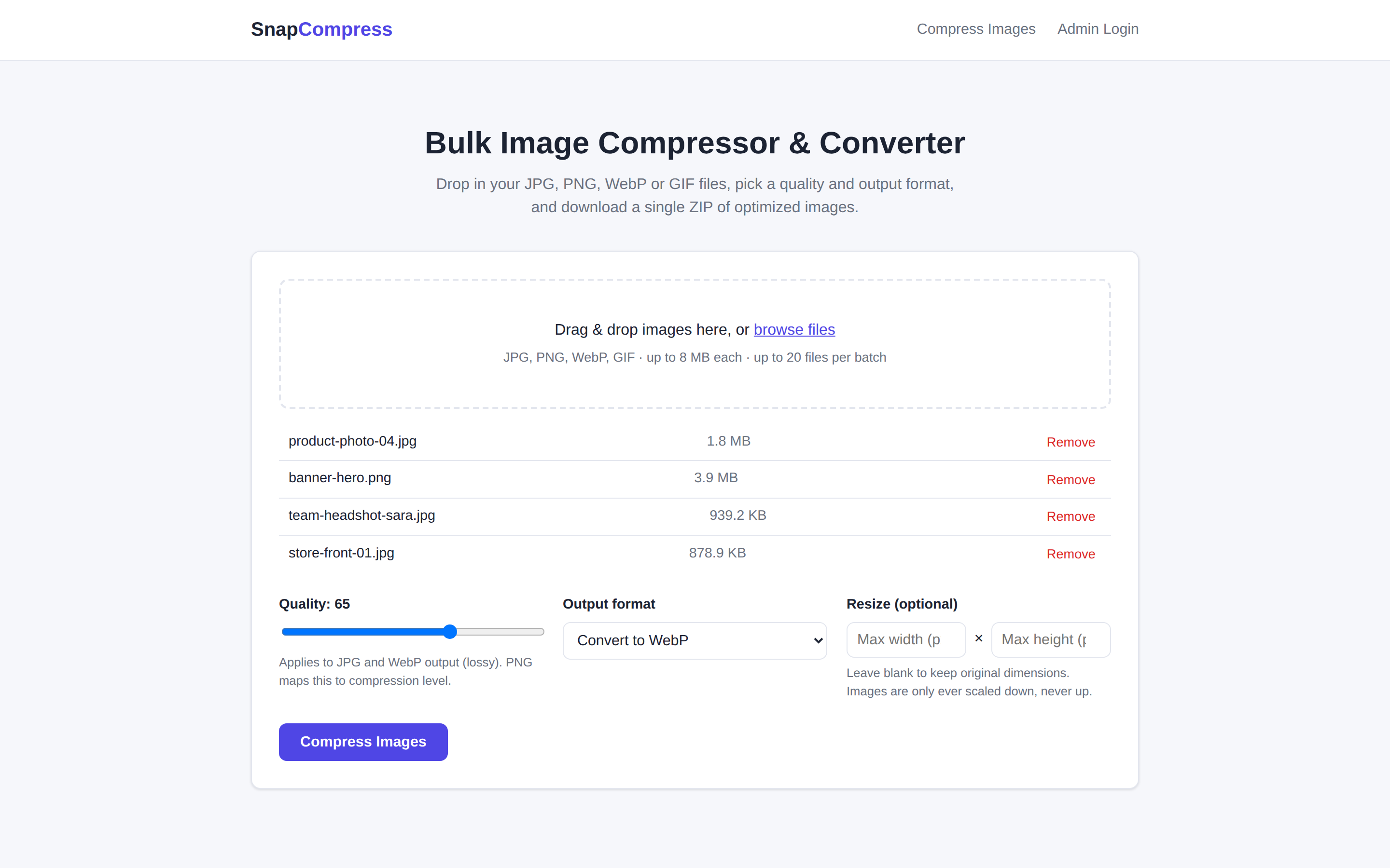 SnapCompress format options
