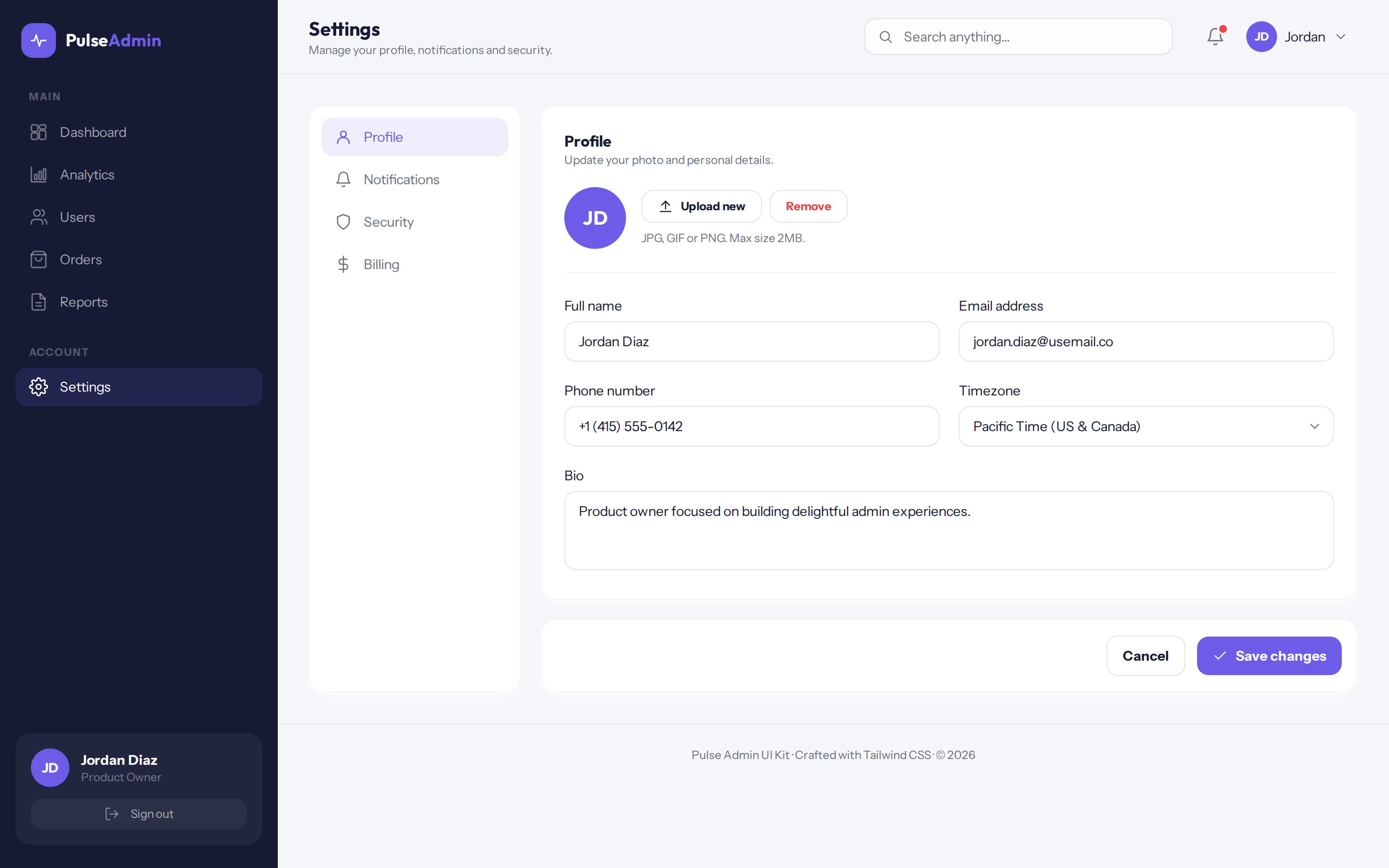 Pulse Admin settings