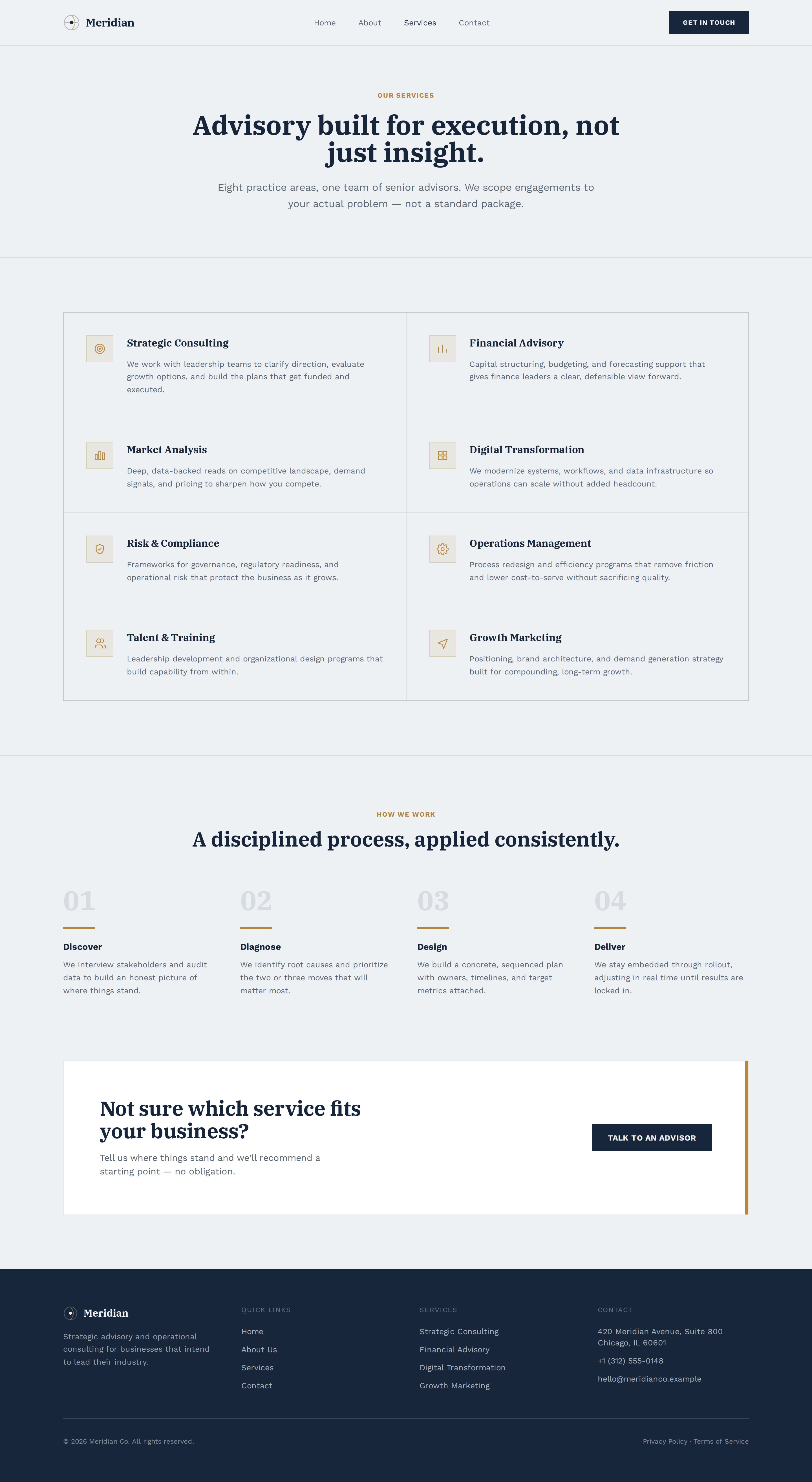Meridian services page