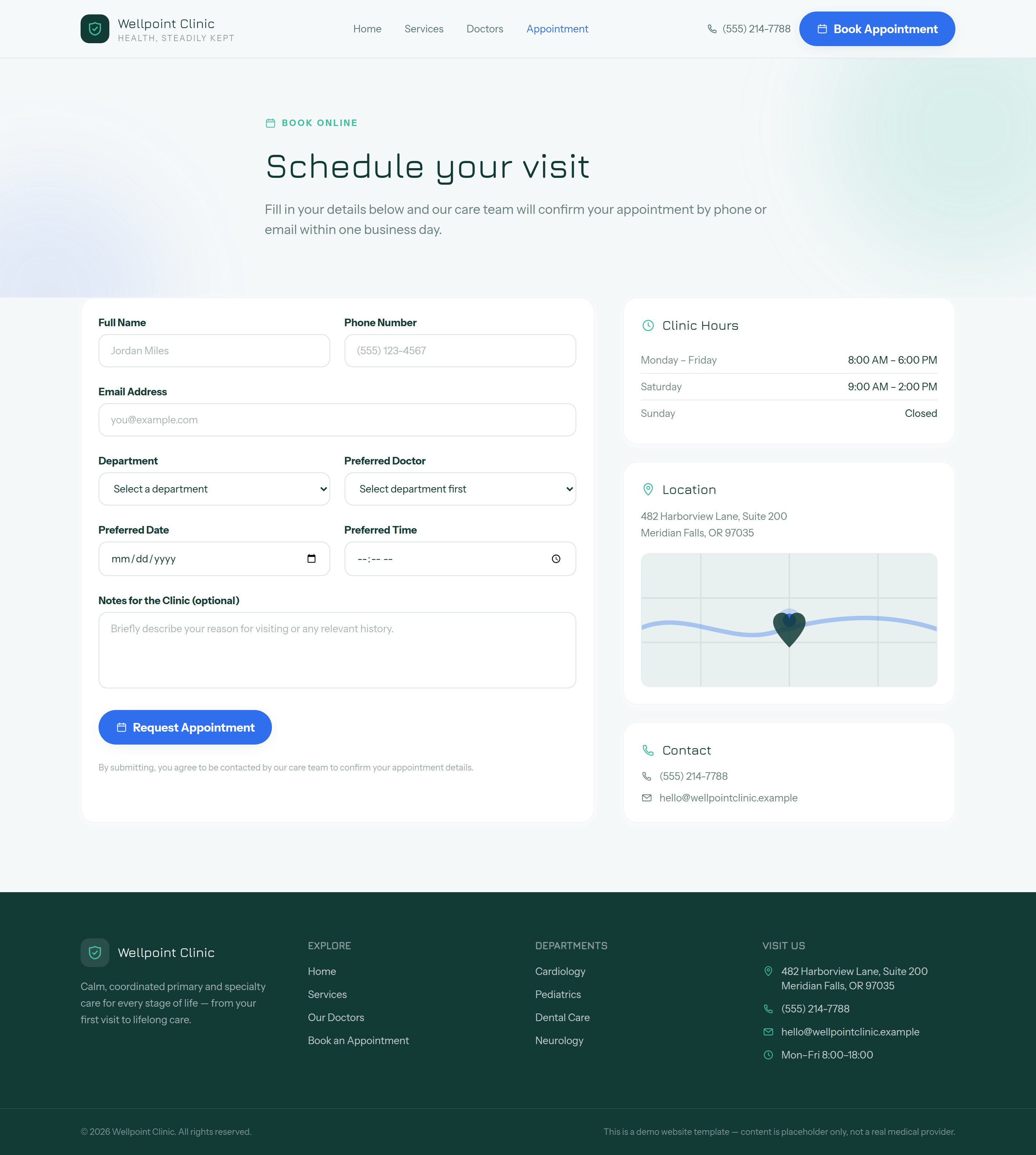 Wellpoint Clinic appointment booking page