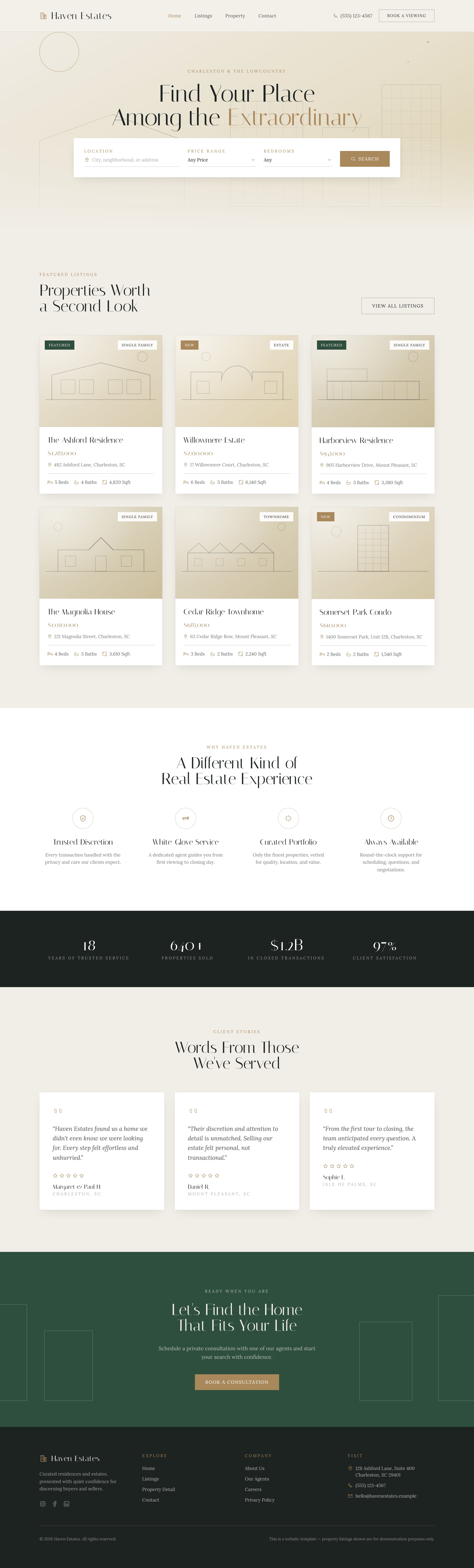 Haven Estates home page