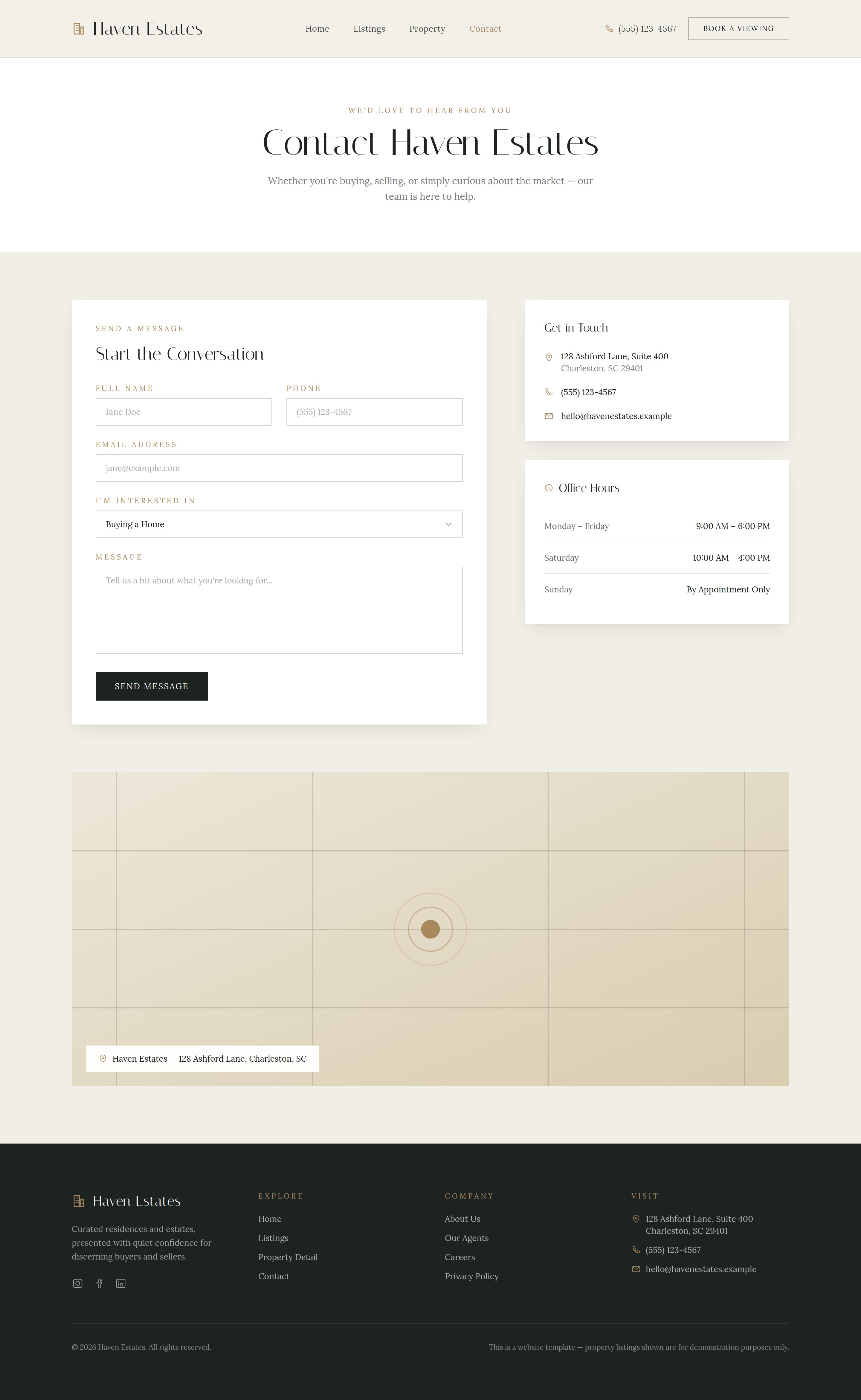 Haven Estates contact page