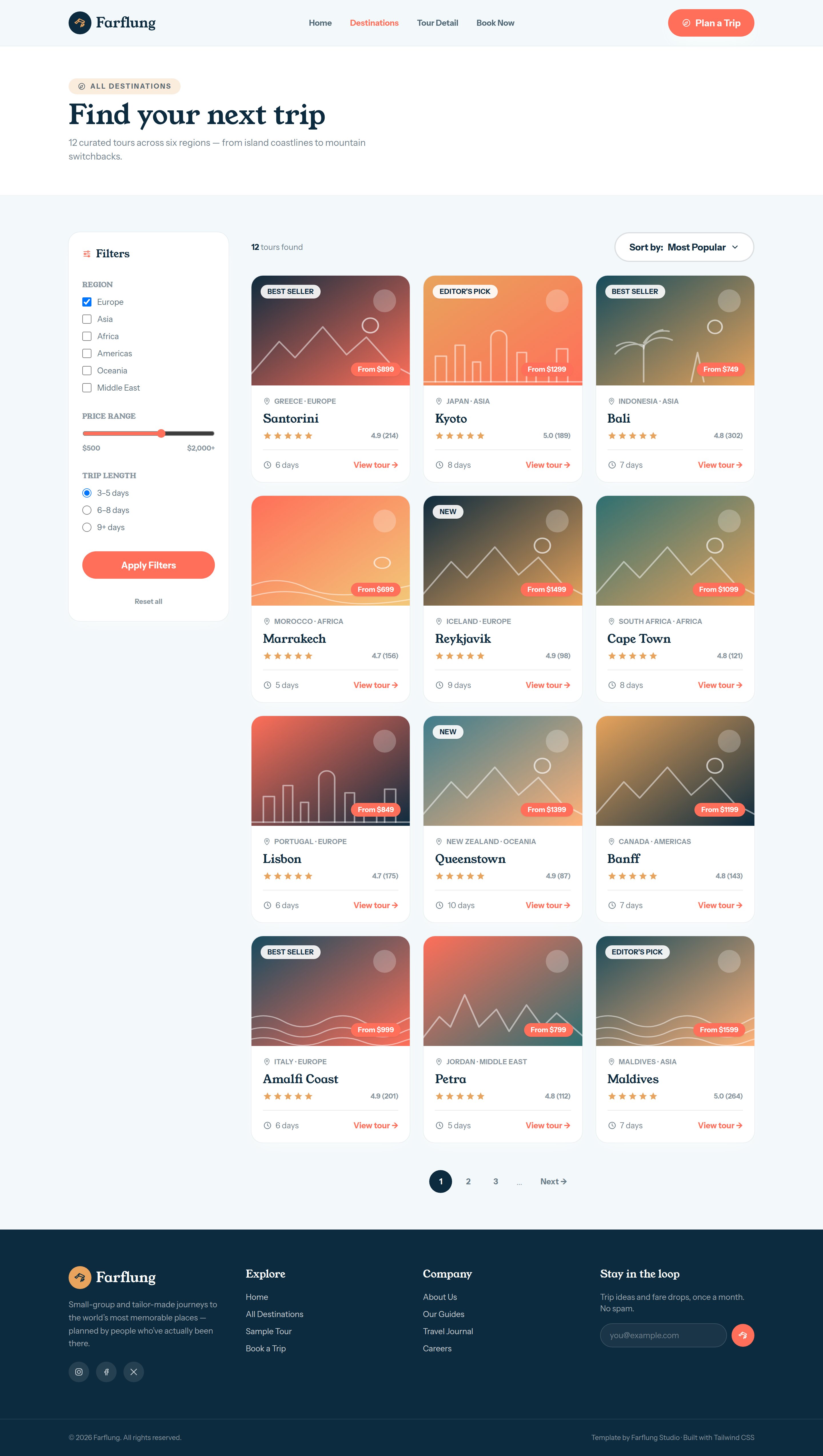 Farflung destinations grid page