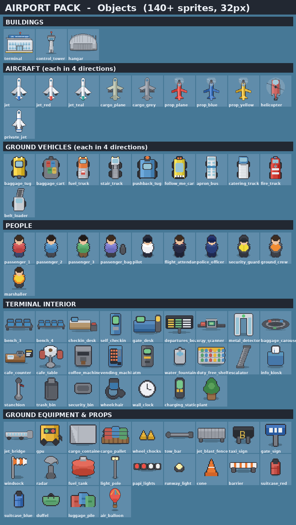 Airport Top-Down Pixel Art Pack - Planes, Vehicles & Terminal