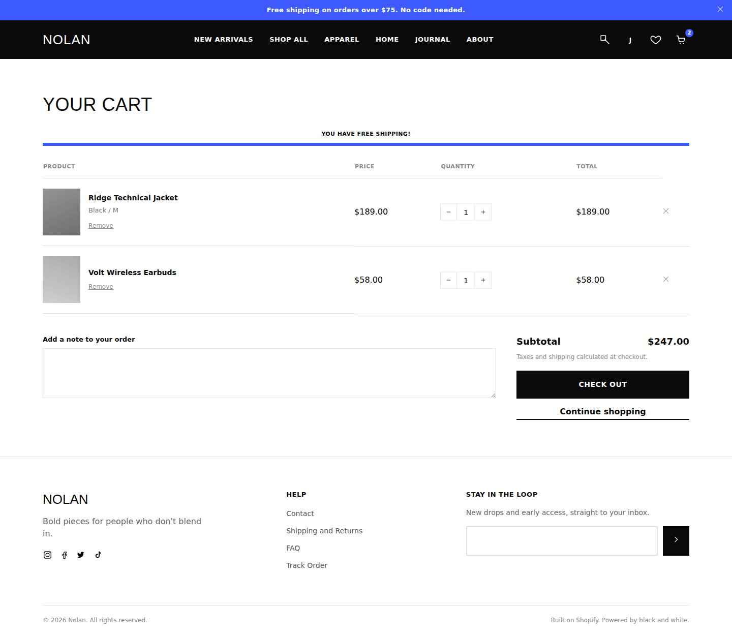 Nolan - Bold High-Contrast Shopify Theme cart