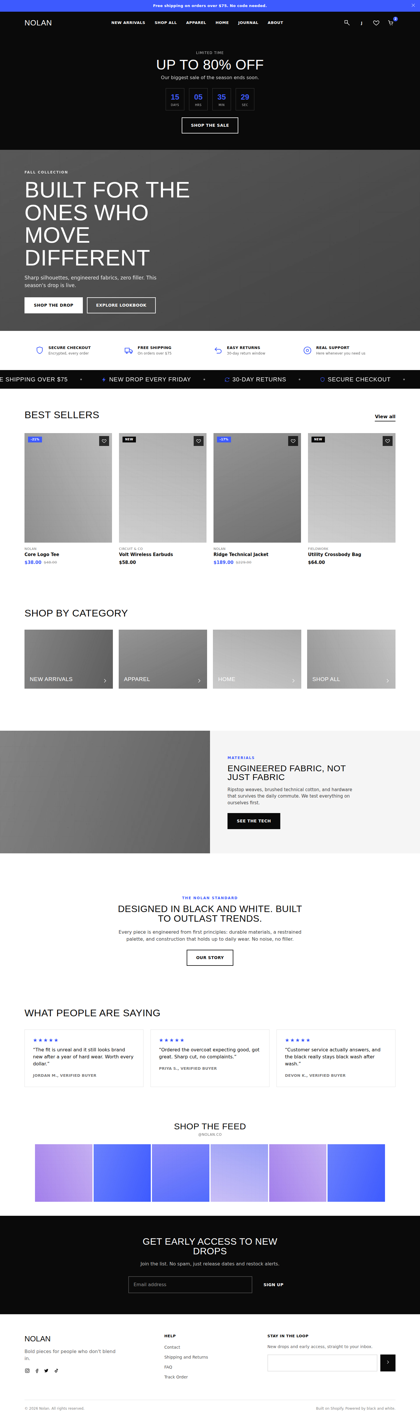 Nolan - Bold High-Contrast Shopify Theme mobile home