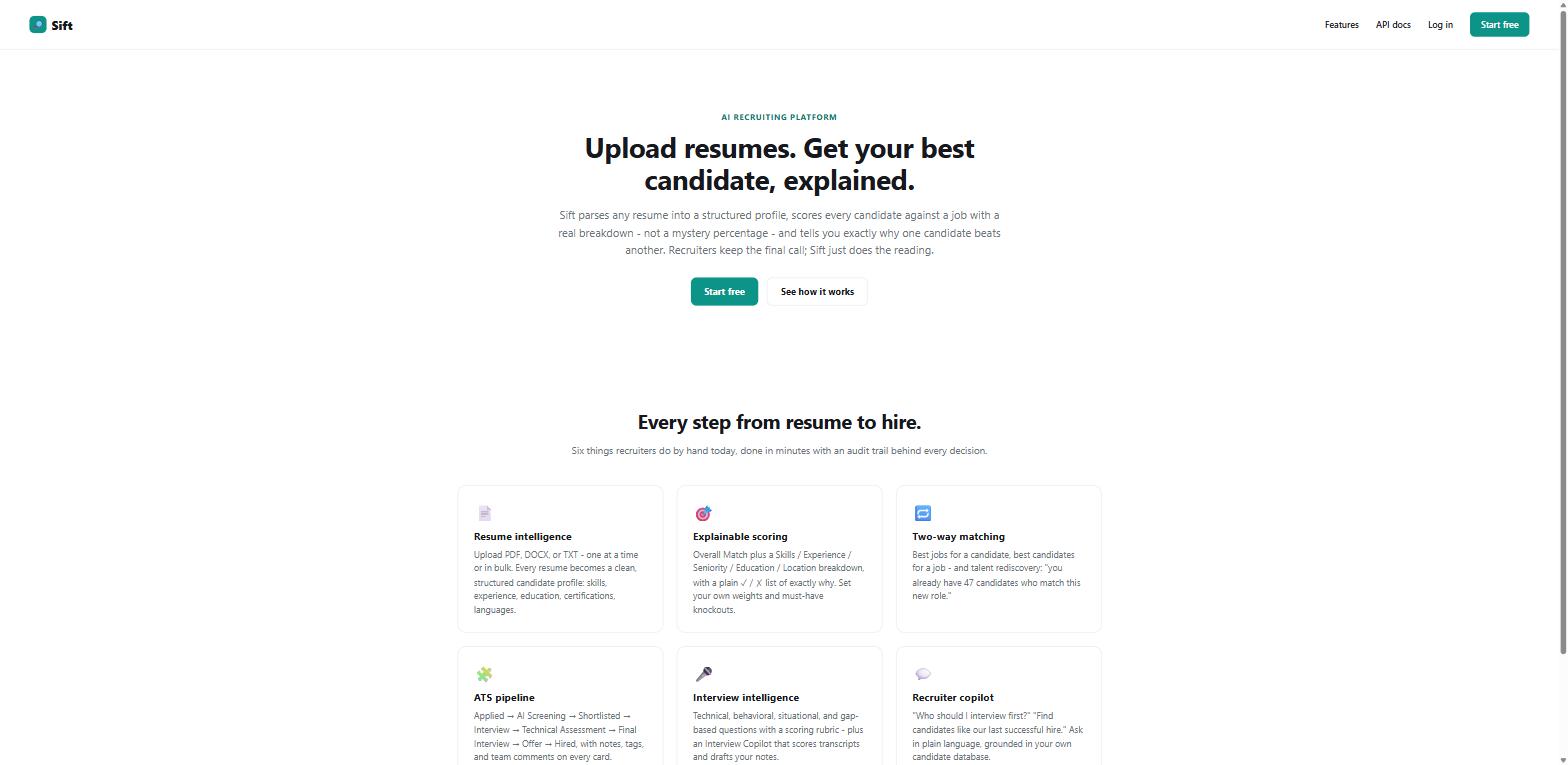 Sift AI recruiting platform dashboard screenshot