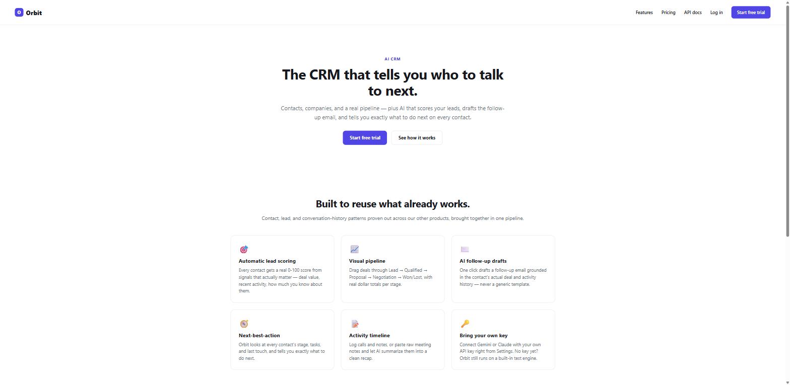 Orbit AI CRM sales pipeline dashboard screenshot