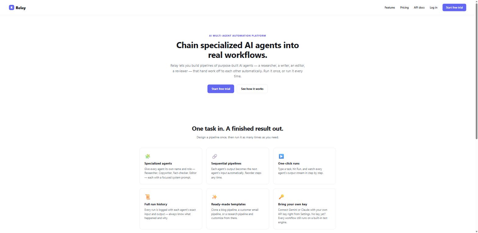 Relay AI multi-agent automation platform dashboard screenshot