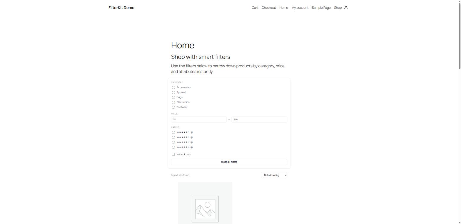 FilterKit AJAX product filter sidebar on the demo storefront