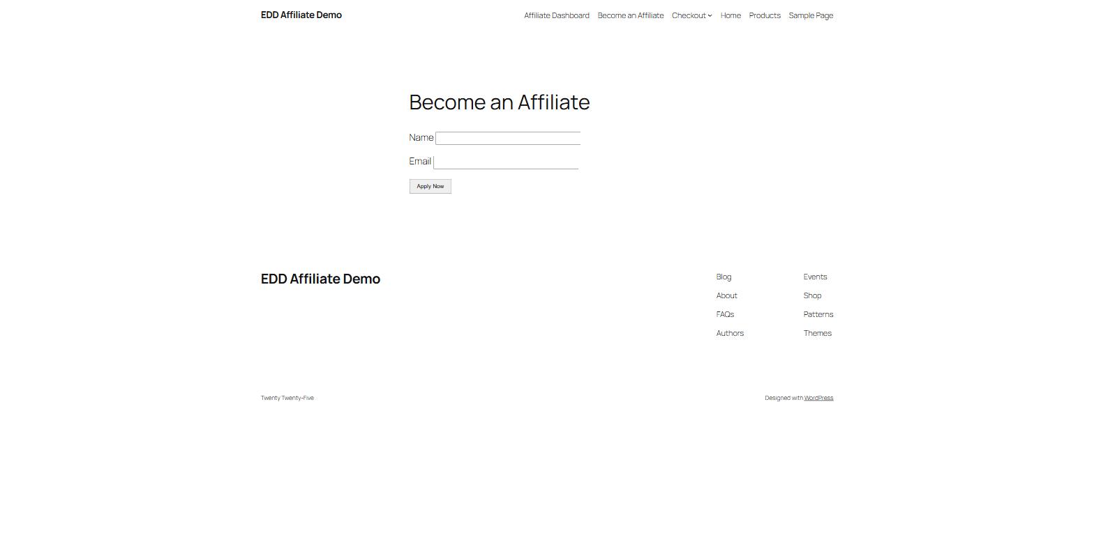 EDD Affiliate become-an-affiliate application form on the demo store