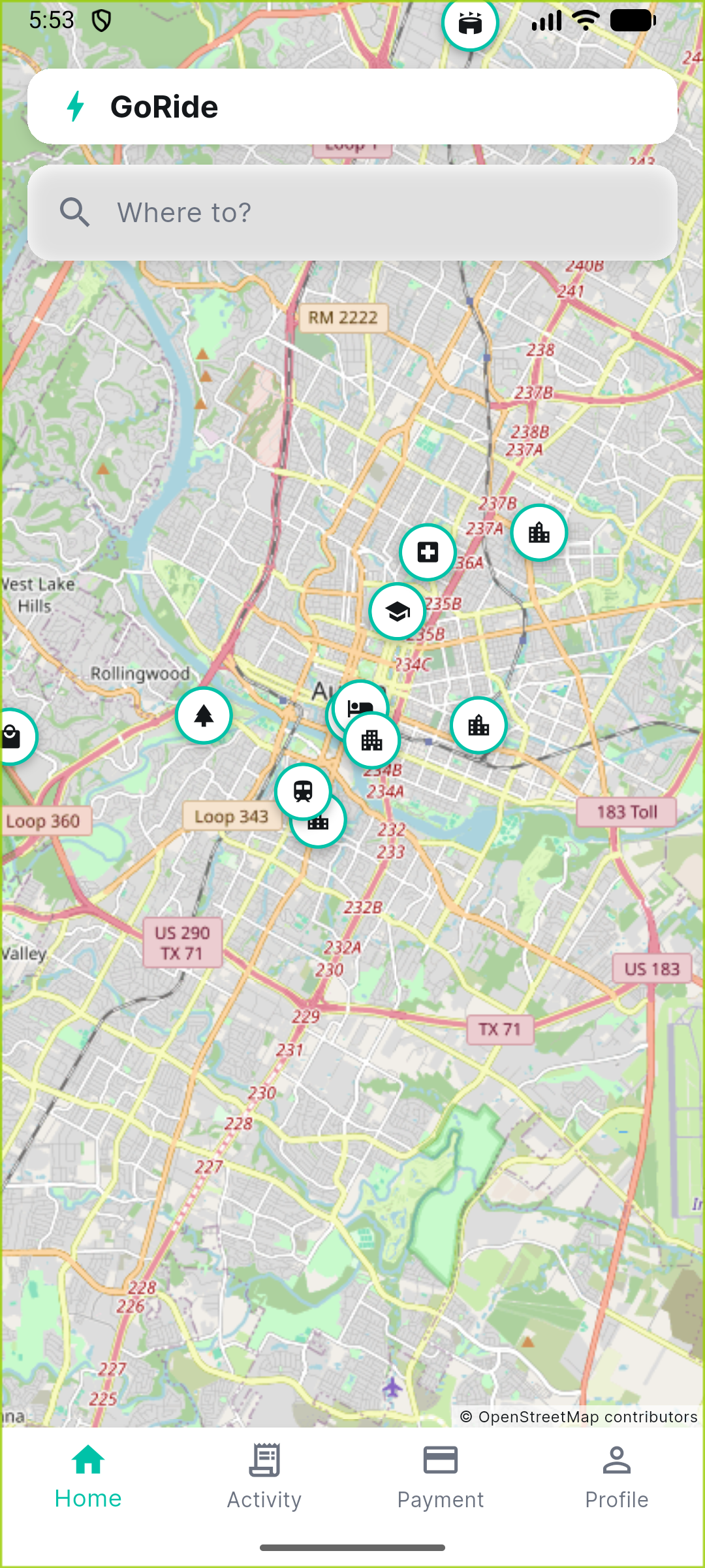 goride main screen map