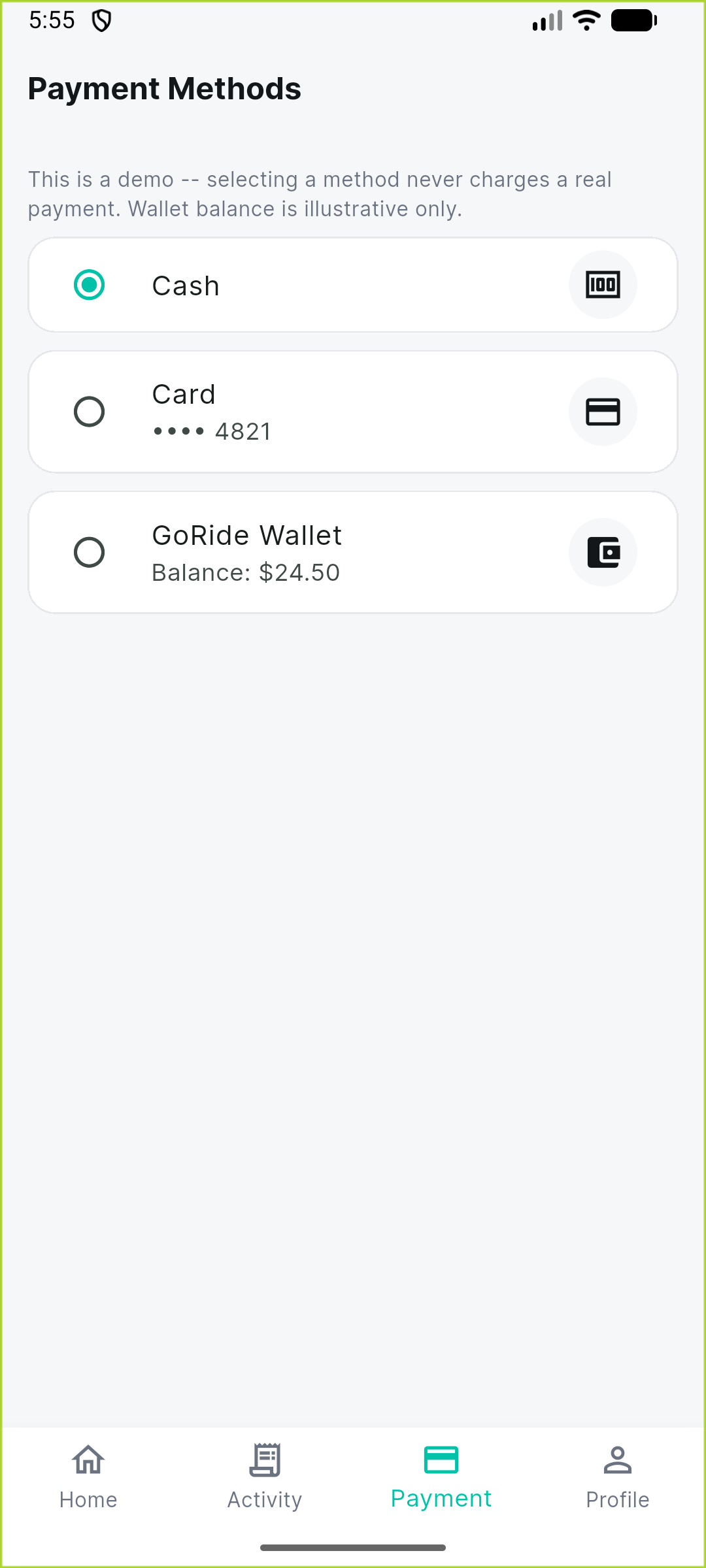 go ride payment